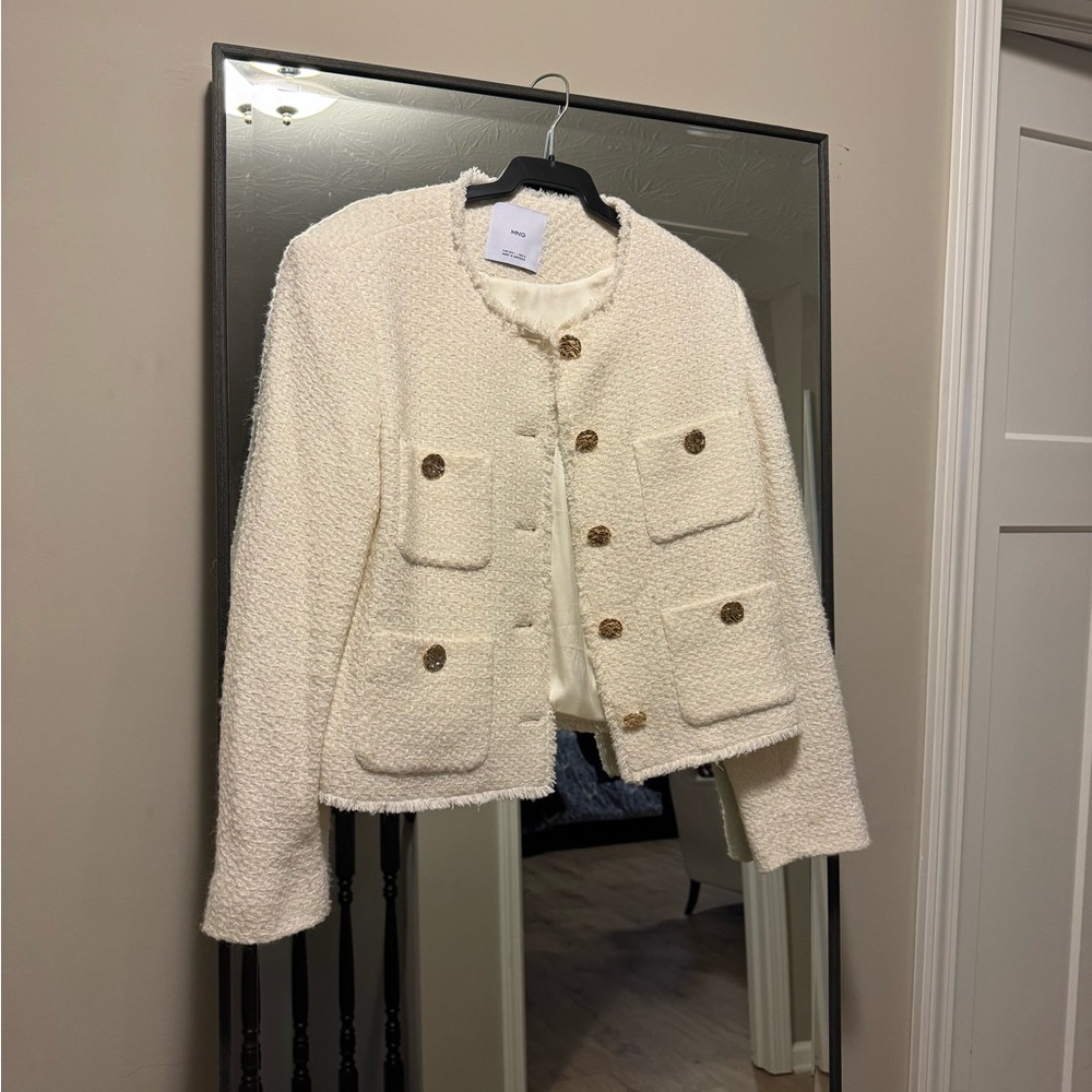 Mango - Size Large - Cream Tweed Boucle Jacket